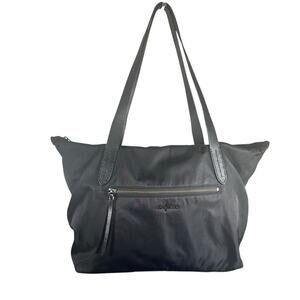 Cole Haan Black Nylon Tote Bag Leather Trim Zip Top Shoulder Bag Travel Purse